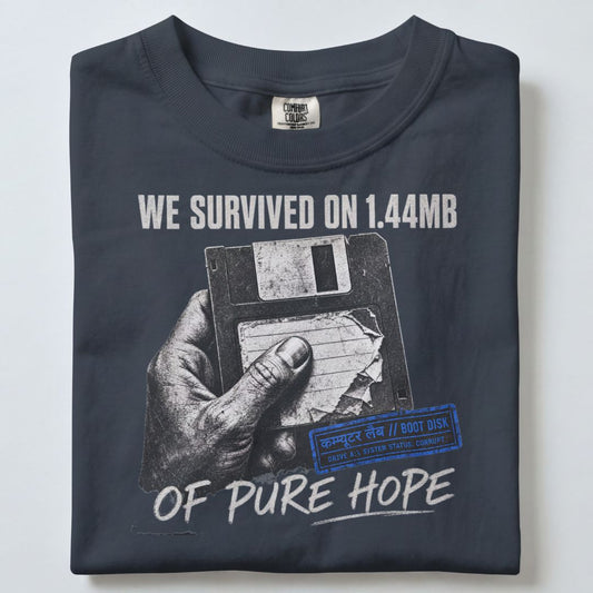 We Survived on 1.44 MB floppy disk 90s tech nostalgia graphic tee