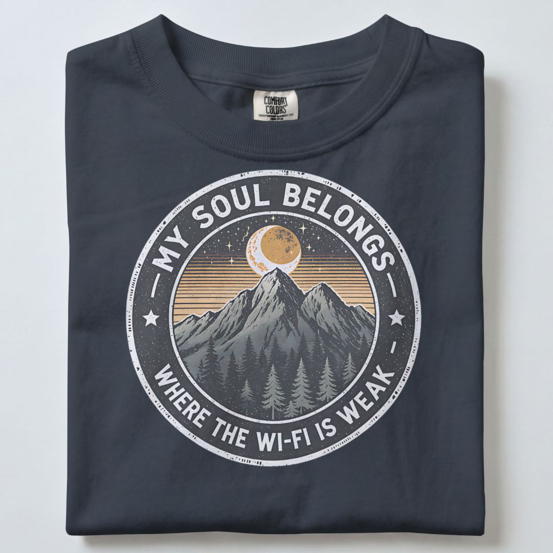 MY SOUL BELONGS WHERE THE WIFI IS WEAK UNISEX TSHIRT