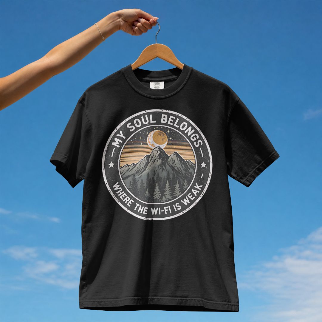 MY SOUL BELONGS WHERE THE WIFI IS WEAK UNISEX TSHIRT