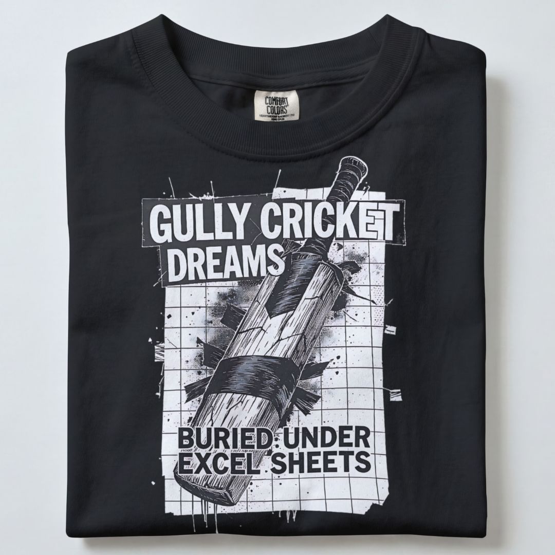 GULLY CRICKET DREAMS BURIED UNDER EXCEL SHEETS UNISEX TSHIRT