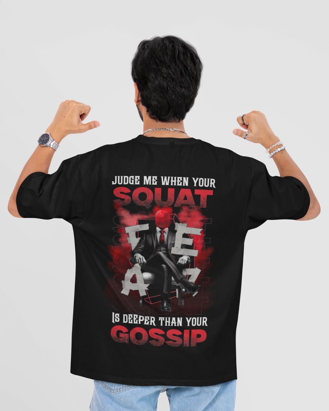 JUDGE ME WHEN YOUR SQUAT IS DEEPER THAN YOUR GOSSIP OVERSIZE UNISEX T-SHIRT
