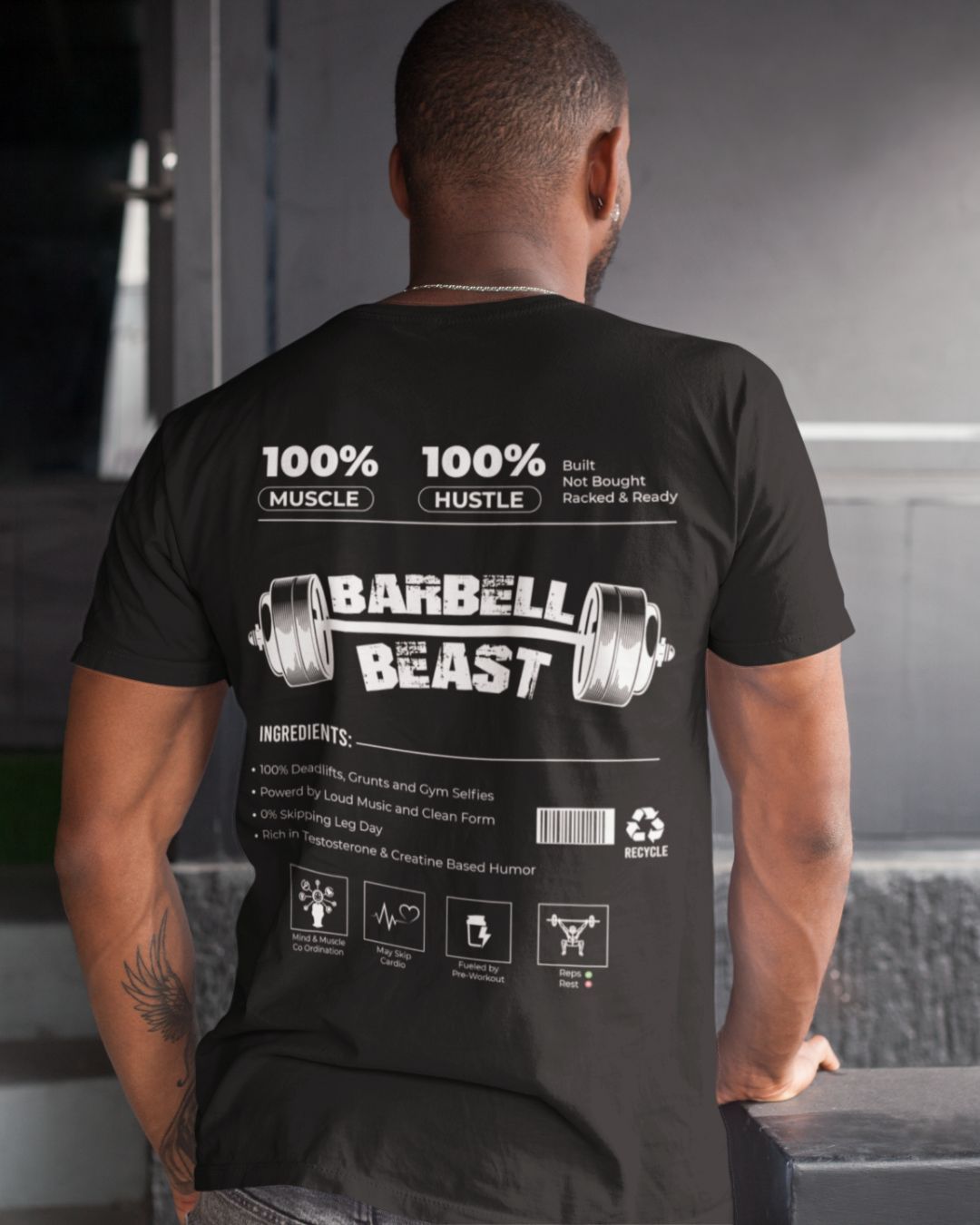 BARBELL BEAST BACK PRINT  UNISEX TSHIRT